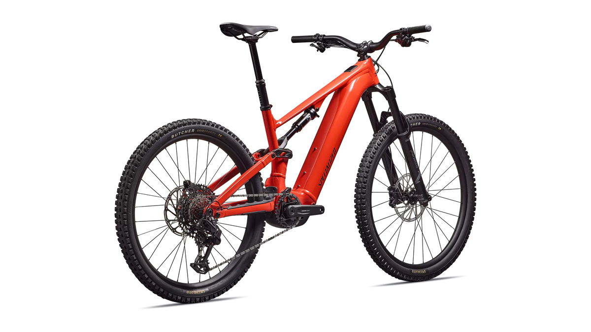 Turbo Levo 4 Alloy Gloss Deep Orange / Deep Lake – Heck-Dreiviertelansicht